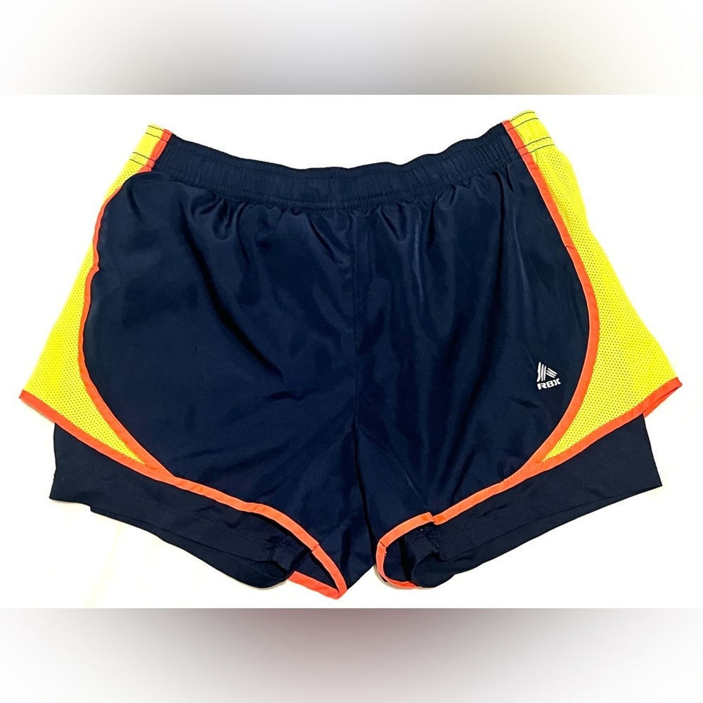 Reebok RBX Navy and Yellow Performance Exercise Shorts Women’s Size Medium